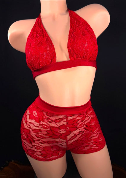 Red Lace Short Set