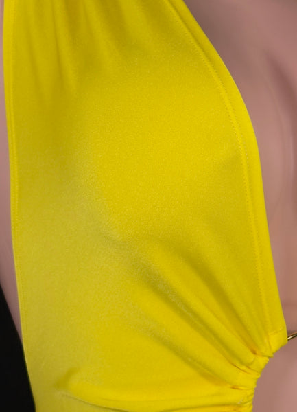 Yellow Plunge Ring Mini Dress