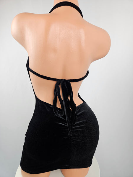 Black Velvet Draw String Mini Dress