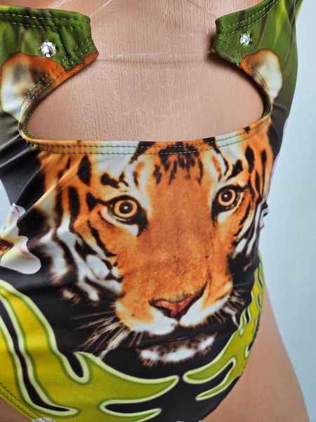 Tiger Jungle Print Lace Up Romper