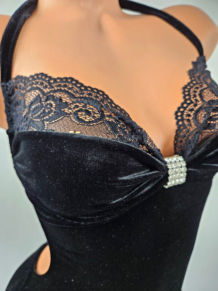 Black Velvet Draw String Mini Dress