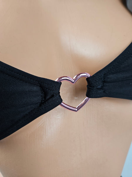 Black Cap Sleeve Ruffle Thong Bikini