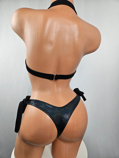 Holographic Black Tie Side Bikini