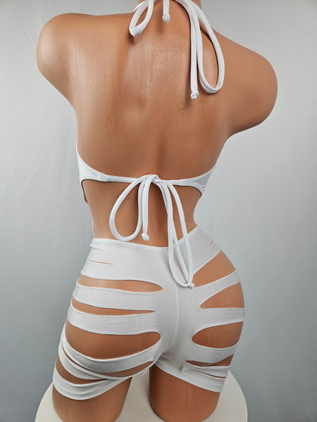 White Cut Out Slash Romper