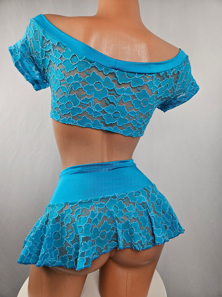 Cap Sleeve Lace Ruffle Skirt Set