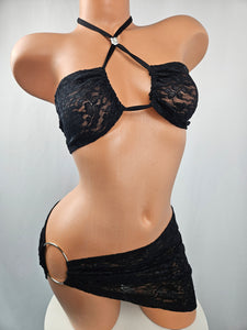 Black Lace Ring Skirt Set