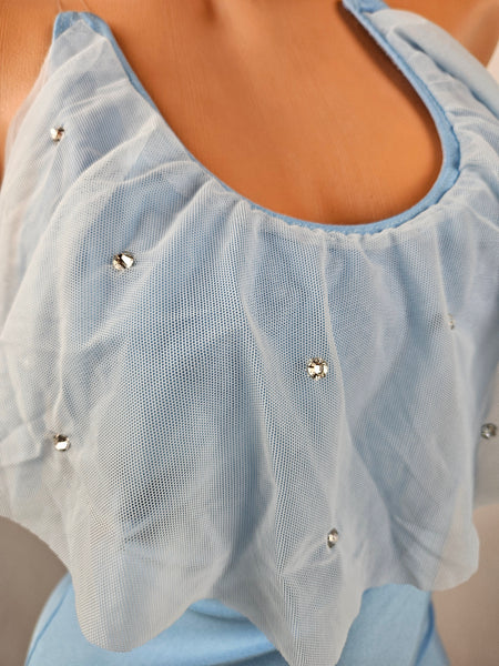 Sky Blue Ruffle Top Mini Dress (Large)
