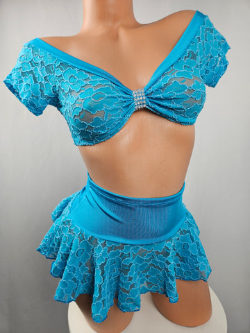 Cap Sleeve Lace Ruffle Skirt Set