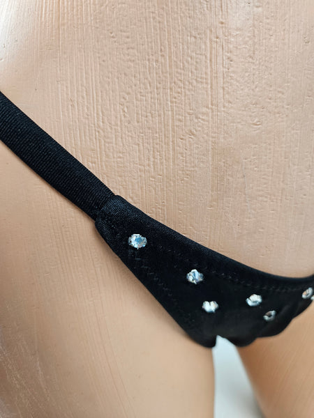 Black Rhinestone Thong Bikini (Large)