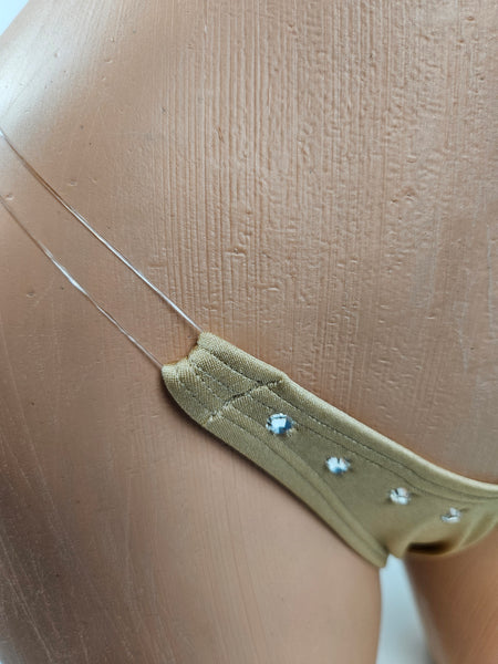 Nude Micro Thong Bikini w/ Rhinestones