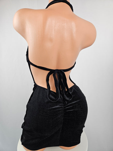 Black Velvet Draw String Mini Dress (Large)