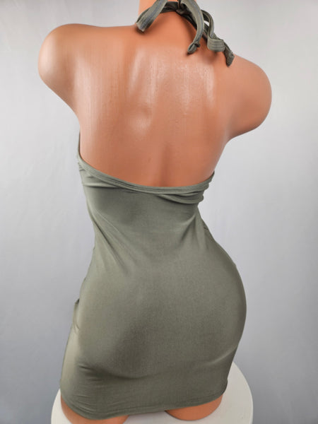Halter Mini Dress w/ Lace Accents