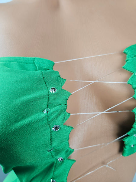 Green Strapless Cut Out Mini Dress