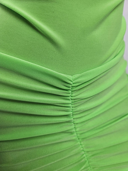 Neon Green Drape Cowl Mini Dress