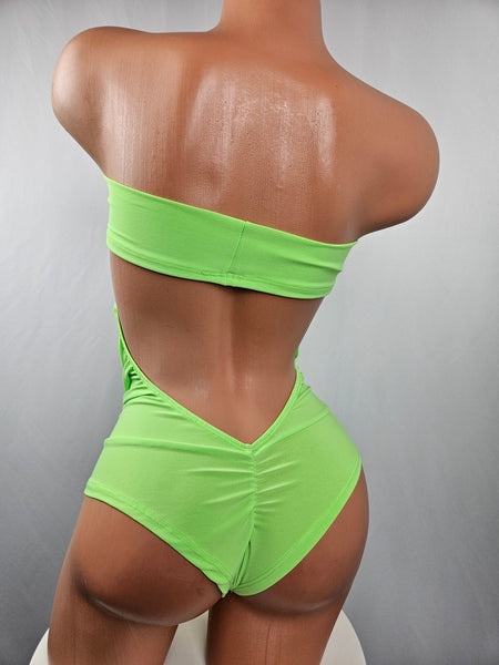 Neon Green Strapless Cowl Romper