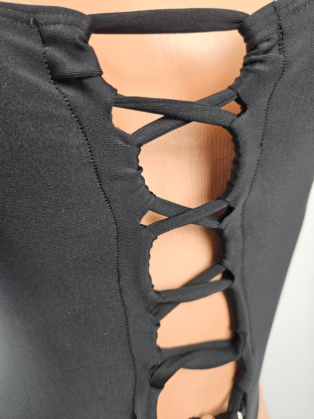 High Neck Lace Up Thong Back Romper