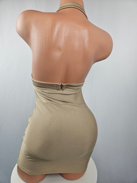 Nude High Waist Lace Top Mini Dress