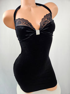 Black Velvet Draw String Mini Dress