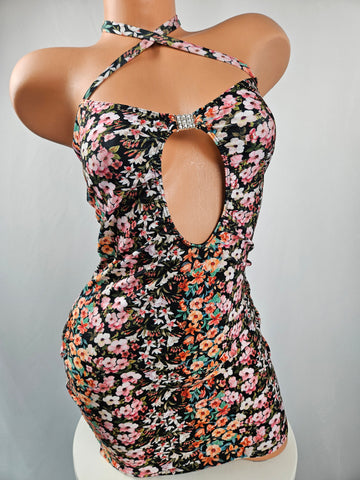 Floral Print Cut Out Dress (Large)
