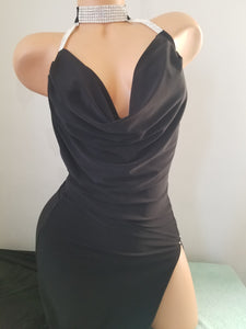 Black Rhinestone Choker Drape Cowl Gown (S/M)