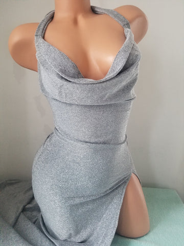 Silver Drape Cowl Mermaid Gown (Small)