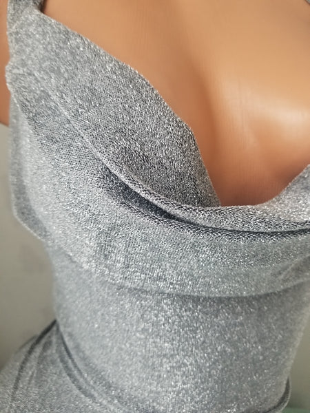 Silver Drape Cowl Mermaid Gown (Small)