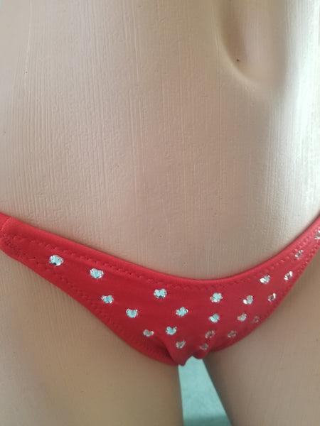 Red Rhinestone Thong Bikini