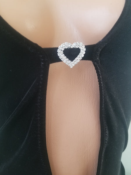 Velvet Black High Cut Gown w/ Rhinestone Heart Accent