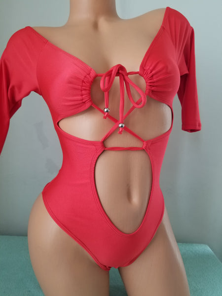 Light Red Lace Up Romper