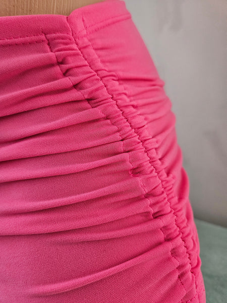 Pink Cowl Drape Shirred Skirt Set